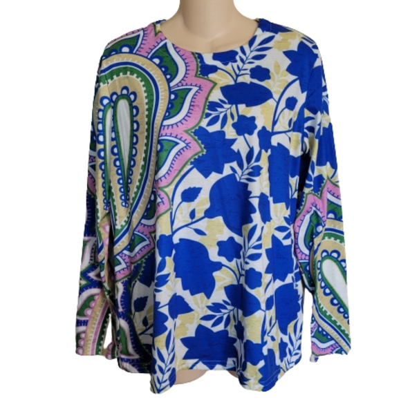 MISSLOOK Vintage Leaf Crew Neck Paisley Print Long Sleeve Top Size Women's M NEW - Picture 2 of 9
